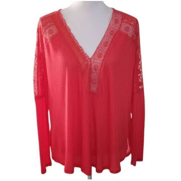 FREE PEOPLE LOLA LACE TRIM CORAL TOP SZ.M EUC. - Picture 3 of 11